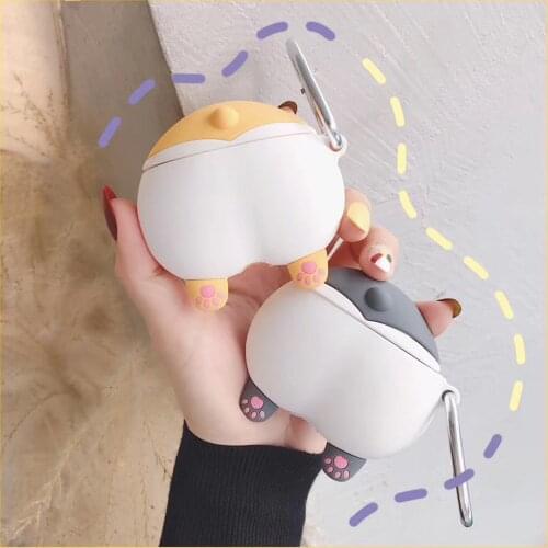 Ins Cute Earphone Case for Airpods 1 2 pro Accessories Protective Cover with Ring Strap Cartoon Corgi Butt Silicone Coque Fundas