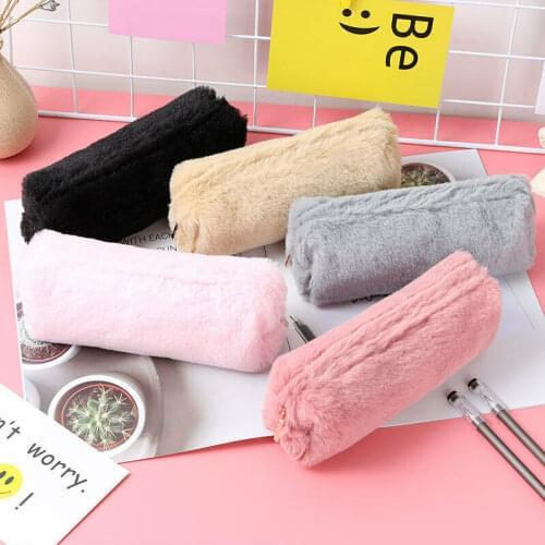 Cute Plush Fuzzy Fluffy Pencil Case Girls Makeup Pouch Coin Purse Storage Bag Stationery Organizer Bag Teen Student Supplies