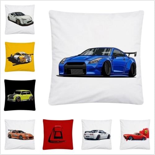 Sports Car Full Body Cartoon Pattern Soft Short Plush Cushion Cover Pillow Case for Home Sofa Car Decor Pillowcase 45X45cm