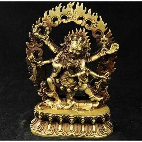 Tibet Buddhism Brass 6 Arms Mahakala Vajra King Kong Exorcism God Buddha Statue