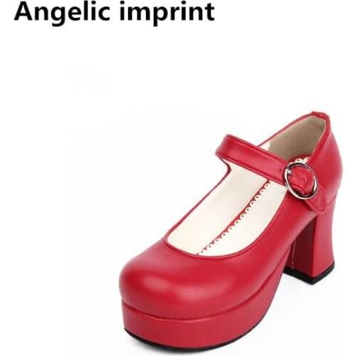 Angelic imprint woman mori girl lolita cosplay shoes lady high heels pumps women princess dress party shoes 33-47 candy colors