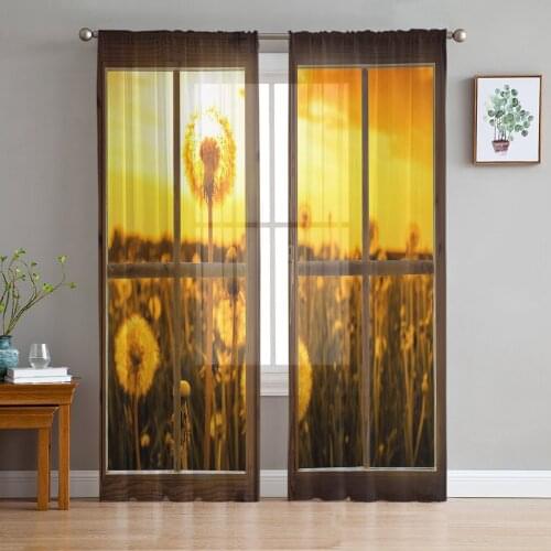 Indoor Tulle Curtains Sunset Window Dandelion Girls Bedroom Exquisite Voile Curtain Living Room Kitchen Chiffon Fabric Curtains
