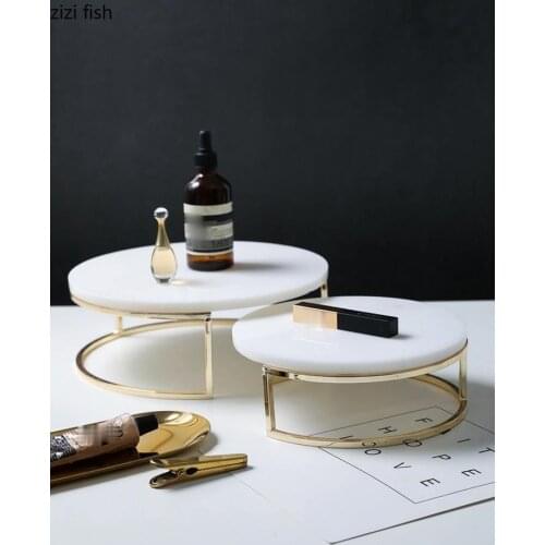 European Round Metal Marble Cake Tray Dessert Table Tray Bread Candy Display Rack Household Kitchen Storage Utensils Accessories