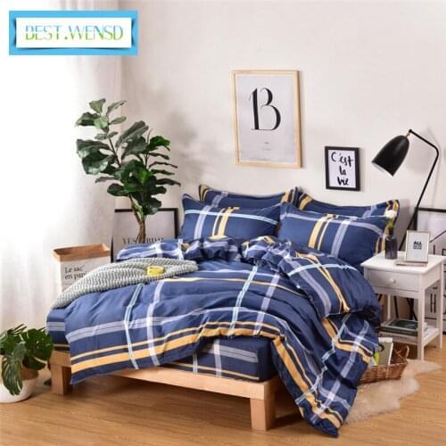 Blue Stripe Lattice Fitted Sheet, Pillowcase & Duvet Cover Sets Bedding Sets Simple Fashion Bedding Set Bedspread Drop Ship 85F