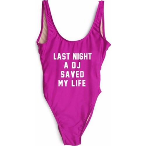 LAST NIGHT A DJ SAVED MY LIFE swimwear bodysuits women sexy letter print beachwear one-piece bathing suit Jumpsuits Rompers