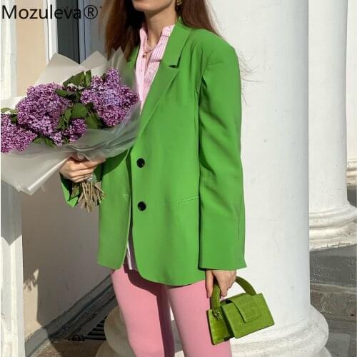 Mozuleva 2021 Chic Loose Light Pink Women Blazer Spring Summer Single Buttons Female Oversized Suit Jacket Full Sleeve Outwear