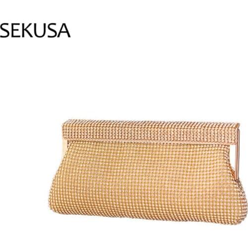 Women Evening Clutch Bag Diamond Clutch Female Silver Day Clutch Wedding Purse Party Banquet Black/Gold Bolsas Mujer