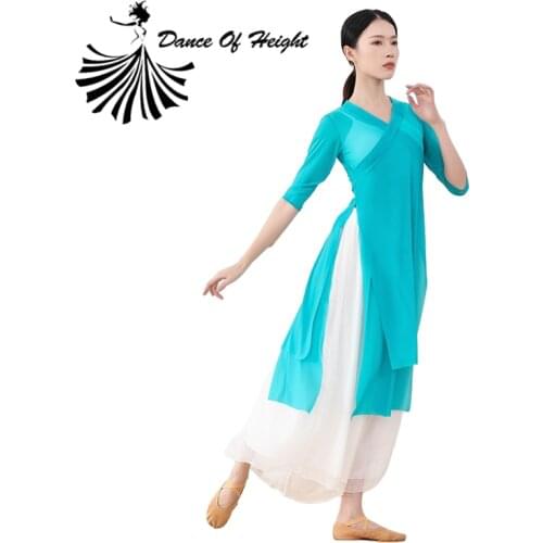 New Ladies Gauze Classical Dance Competition Dress Slightly Elastic Modern Practice Clothing Half Sleeve Soft Performance Dress