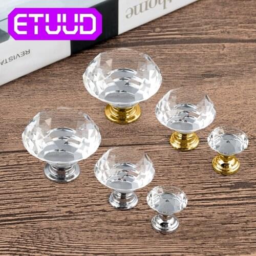 ETUUD 10pcs Furniture Handle 20-40mm Diamond Crystal Glass Alloy Door Drawer Cabinet Wardrobe Pull Knobs Worldwide Store set