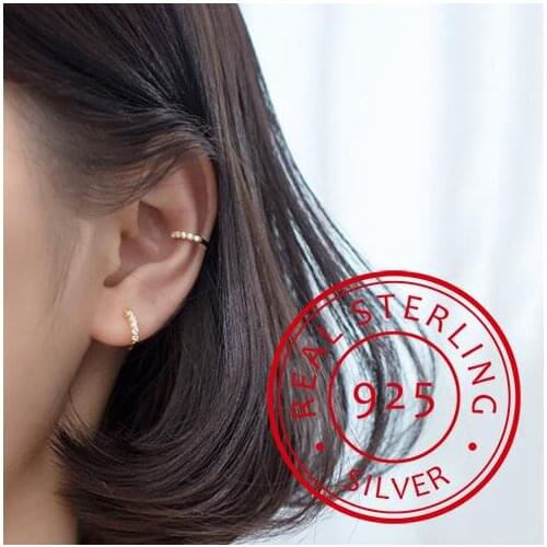 100% 925 Sterling Silver Shining CZ Ear Cuff Clip on Earrings for Women Girl Without Piercing Earings Jewelry DA372
