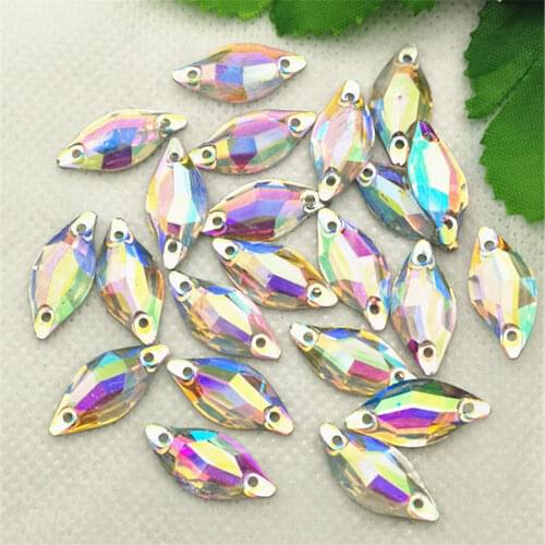 100PCS 9mm*20mm Horse eye Resin rhinestone Crystal flat back Sew On 2 Hole