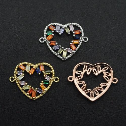 17x21mm 100% CZ Zircon DIY Jewelry Heart Connectors Charm Wholesale OEM Order Accepted Bracelet Making Connector