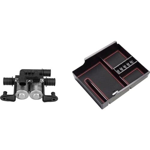 2 Set Car Accessories: 1 Set Car Heater Control Valve Dual Solenoid & 1 Pcs Armrest Storage Box with USB Hole