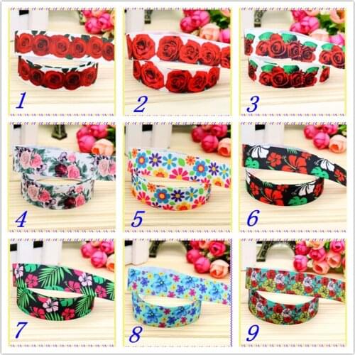 7/8'' Free shipping flowers rose butter printed grosgrain ribbon hairbow headwear party decoration diy wholesale OEM 22mm D262