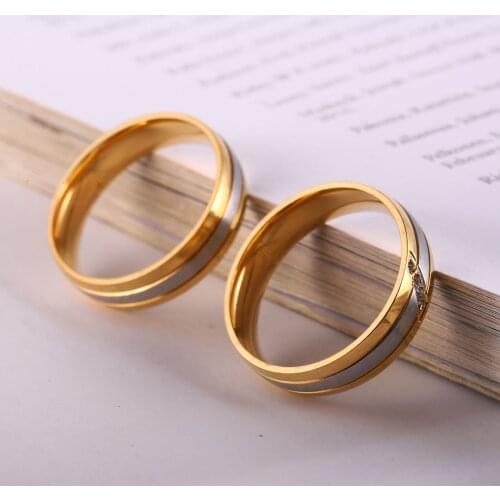 7 Sizes Gold Simple Valentines Day Gift Crystal Couple Ring Pattern Creative Design Bride Jewelry anillos парные кольца 218