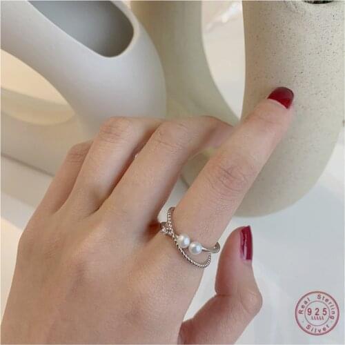 925 Sterling Silver European Simple Freshwater Pearl Index Finger Ring Women Fashion Temperament Party Jewelry Gift