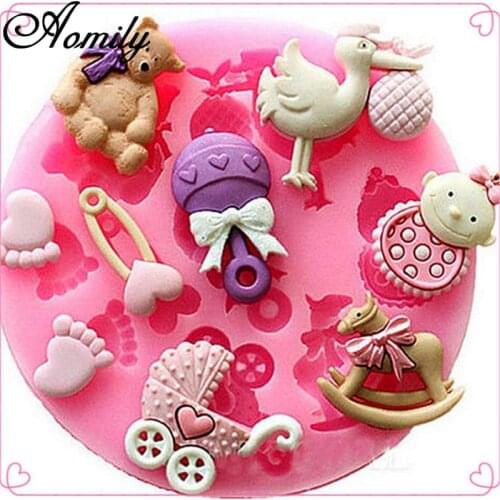 Aomily Baby Horse Bear Toy Mould Silicone Soft Sugar Chocolate Bean Mold Candy Pudding Lovely Gift for Child Ice Cube Tray Mold