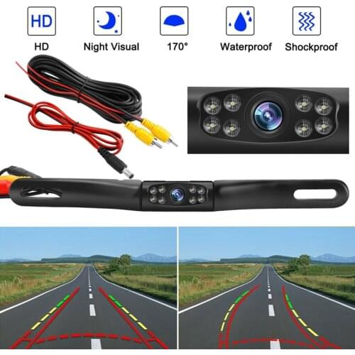 Car Rear View Camera Waterproof Wide 170 degree Night Vision Backup Camera 8-LED Long License Plate Frame Camera
