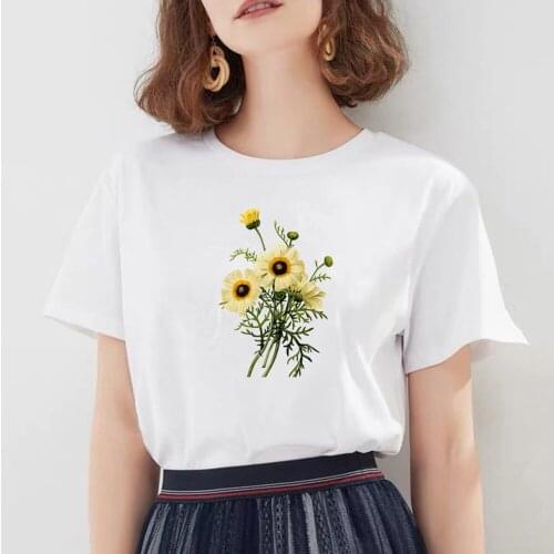 Man Women Tshirt Korean Casual T-Shirt Matching Aesthetic Clothing Sunflower Print Shirt Ladies Elegant Tops Literature Art