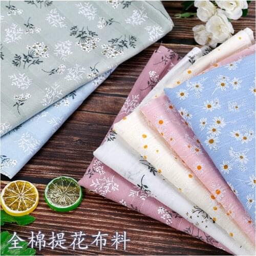 Cotton Jacquard Daisy Flower Fabric Soft Stripe DIY Dress Curtain Tablecloth Hanfu Flowral Cluster Fabric White Blue Pink