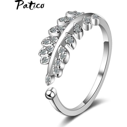 High Quality 925 Sterling Silver Fashion Simple Open Design Leaf Ring Personality Crystal Rings Wedding Rings For Women Jewelry