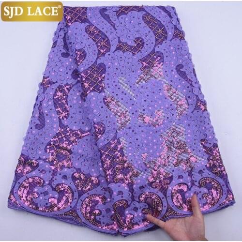 SJD LACE Sequined French Mesh Lace Fabric High Quality African Lace Fabric With Embroidery Nigerian Lace Fabric For WeddingA2096