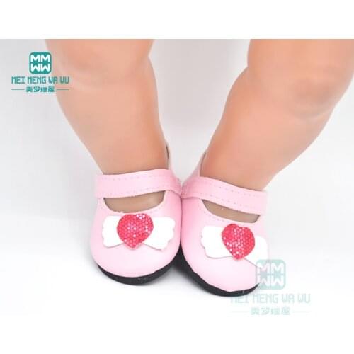Doll shoes suitable for 17inch 43cm baby' doll accessories and 18" American' doll Pink leather shoes casual shoes