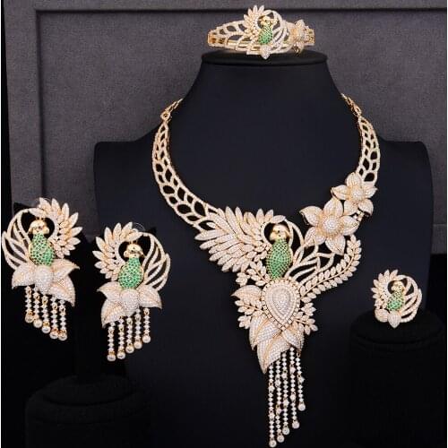 LARRAURI Noble Gorgeous Full Cubic Zirconia Phoenix Necklace Bangle Earrings Ring Jewelry Sets for Women Wedding Jewelry Making