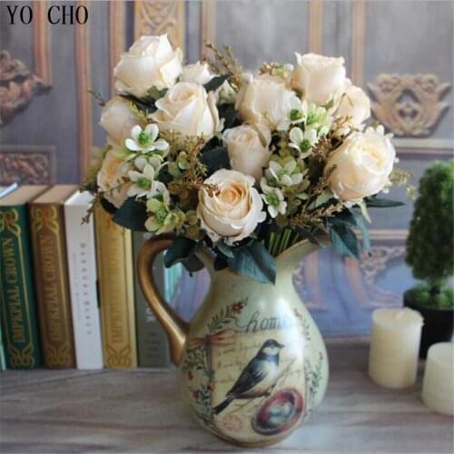 Multi Color 12 fork Artificial Rose Silk Flowers European court artificial flowers Home Party Garden Decor Wedding decorations