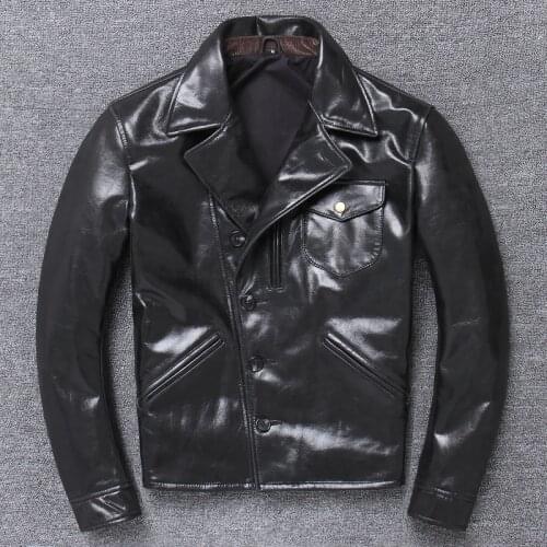 Mens Cow Black 2020 Brand Vintage AMEKAJI Thick Genuine Leather Coat Designer Moto & Biker Style Casual Jacket