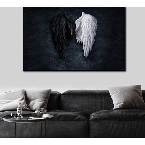 Modern Style Black and White Angel Wings Wall Art Canvas Painting Feather Wing Posters Big Size Pictures for Living Room Decor