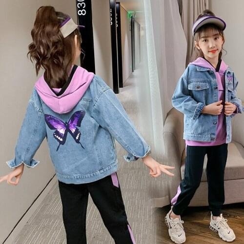 Girls Babys Coat Jacket Outwear 2021 Butterfly Jean Winter Autumn Overcoat Top Zipper Cardigan Childrens Clothing