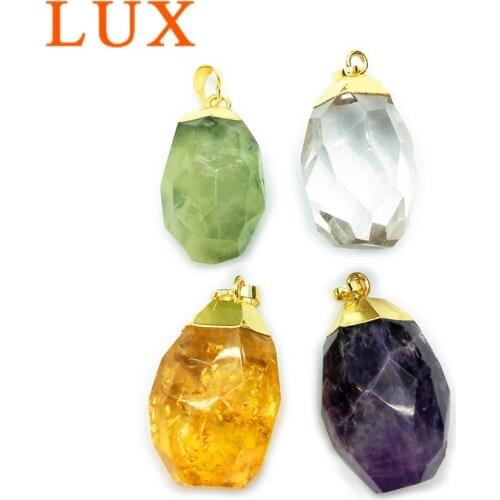 Polished Faceted quartzs pendant Clear crystal amethysts citrines prehnites reall gold color plated charm April birthstone gift