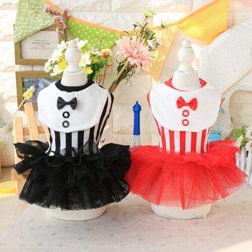 Striped Bow Tie Lace Princess Dresses Cat Clothing Pet Clothes for Dogs Cat Yorkie Maltese Chihuahua Spring Summer