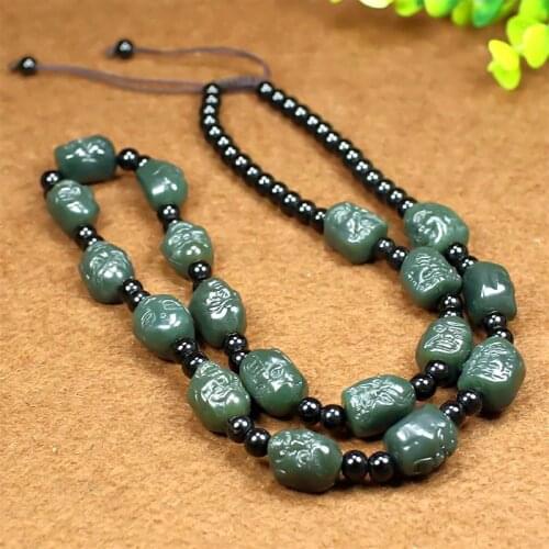 Nature Bottle green jade Bead Hanging Necklace Lucky 18 arhat Bangle Bless Mala Amulet