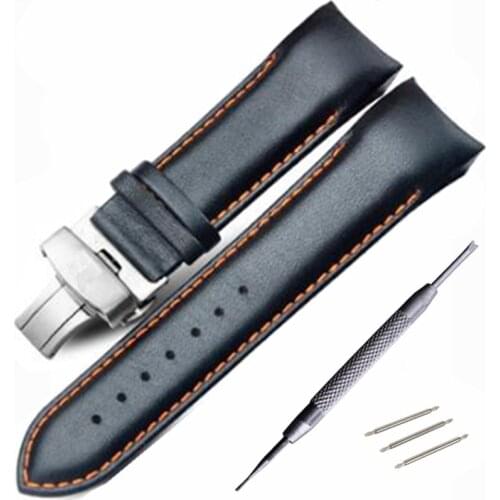 22mm 23MM 24MM High Quality Butterfly Buckle Orange Line Black Smooth Genuine Leather Watchband For T035 T035407 T035410 Straps
