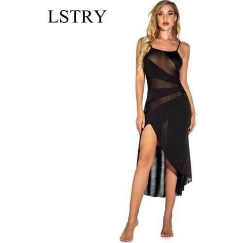 Sexy Lace Nightwear Erotic Lingerie Sleepwear Women Summer See Through Sleep Dress Solid Black Pajamas Bath Robe Dress Nightgown