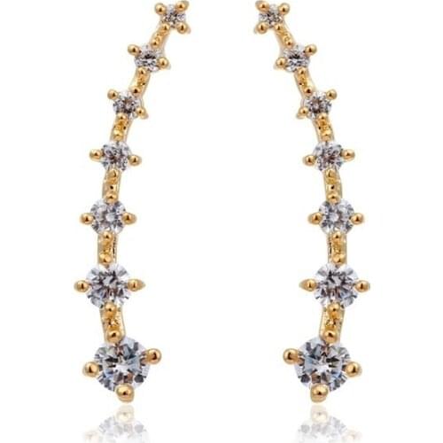 Ear Climber Pave Seven AAA CZ Stones Stud Earrings For Women Gold Color Jewelry Bijoux Girls Aros boucle d'oreille oorbellen