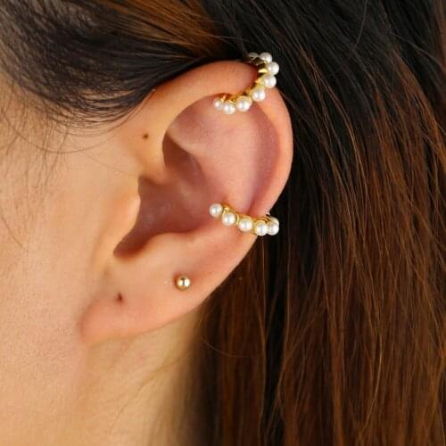 1 PIECE fresh sea pearl beaded round circle ear cuff no piercing women clip on earring fashion