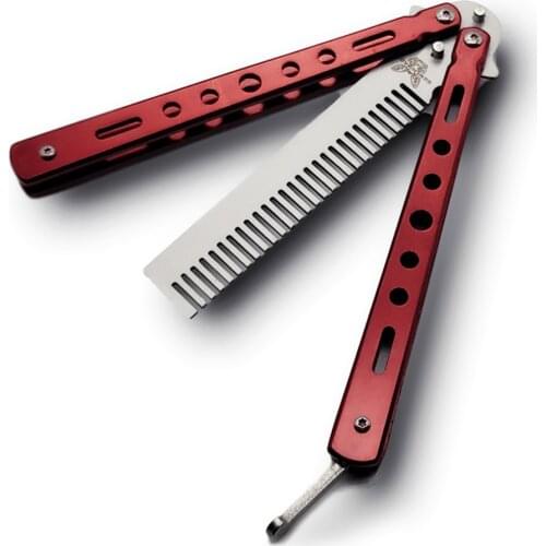 Butterfly Knife Comb Beard Moustache Brushes Foldable Comb Outdoor Camping Stainless Steel Practice Hairdressing Styling Tool