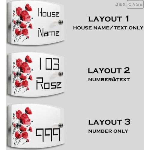 Hand-Painted Rose Personalized Modern House Number Door Sign Plaque Street Acrylic Matte Glass TOP