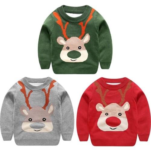 Deer Boys Girls Sweaters Kids Christmas Pullover Thick Warm Knitted Children Clothing Cotton Long Sleeve Sweaters Tops For Kids