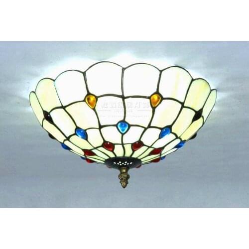 Vintage Retro Mediterranean Ceiling Lamps AC110V-220V Stained Glass Aisle Hotel Restuarant LED Balcony Lamp Lighting