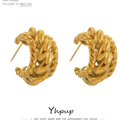 Yhpup Stainless Steel Chunky Stud Earrings Trendy Gold Geometric сережки необычные Jewelry joyería acero inoxidable mujer Gift
