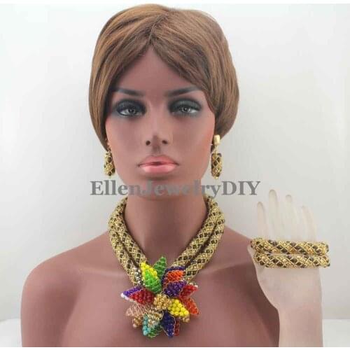 Purple African beads Jewelry Sets Flower Pendent Beads Nigerian Wedding bridal beads Jewelry Set Statement Jewelry Set W13374