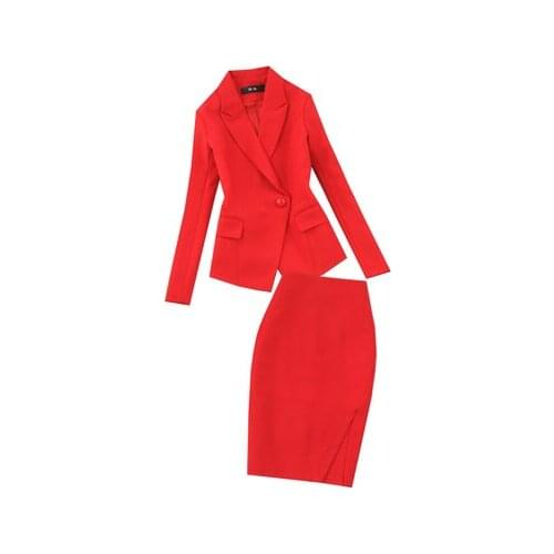 Fashion OL suit women spring summer New high quality womens red Business suit + package skirt Two-piece suit women Work clothes