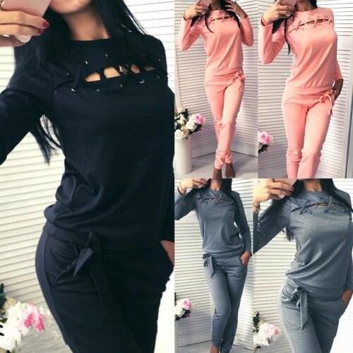2pcs Autumn and winter womens long-sleeved strap O-neck knit suit casual large size solid color cotton sweater casual sports s