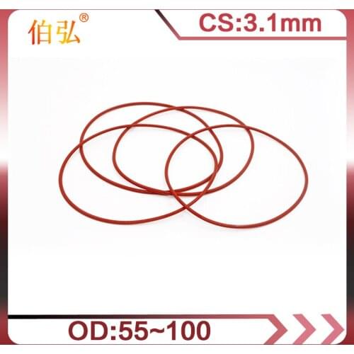 1PC/lot Red Silicon O-Ring Silicone/VMQ CS3.1mm OD55/60/100mm Rubber ring Seal Silicone Sealing Gasket Washer