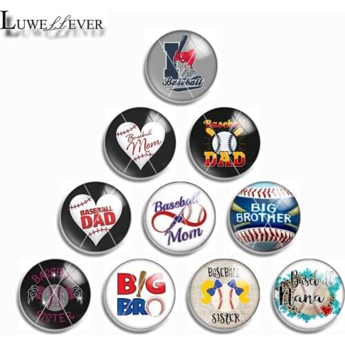 10mm 12mm 14mm 16mm 20mm 25mm 441 10pcs/lot US Baseball Mix Round Glass Cabochon Jewelry Finding 18mm Snap Button Charm Bracelet