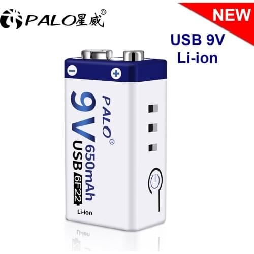 PALO 100% original 6f22 usb battery 9v rechargeable battery li ion ithium ion for Thermometer microphone